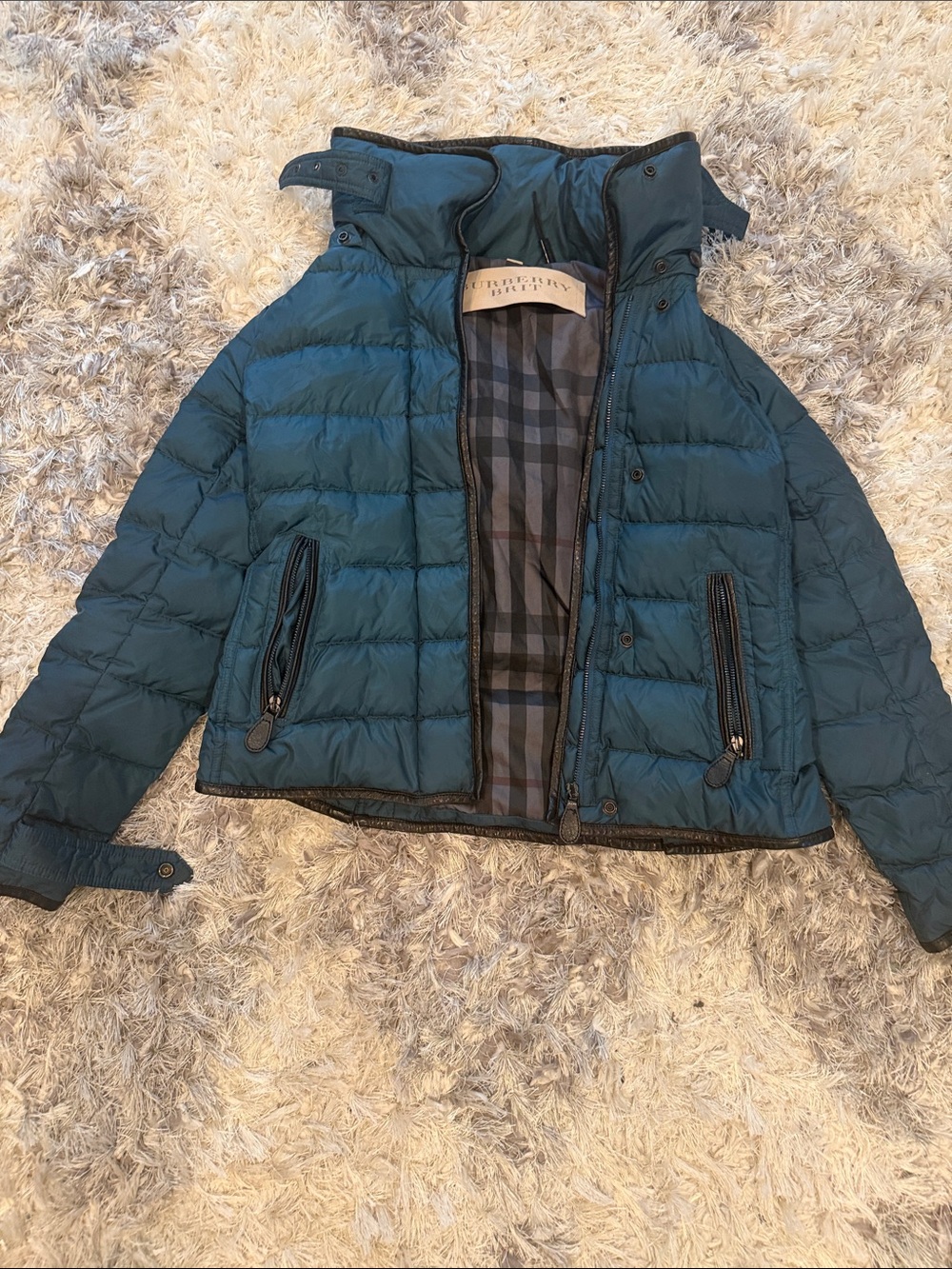Burberry Teal Blue Quilted Puffer Jacket